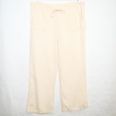 #ad Calvin Klein Womens Beige 100% Linen Drawstring amp; Zipper Pants Pockets Size 6