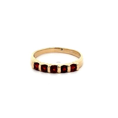 #ad Nabco 14k Yellow Gold Bar Channel Set Round Brilliant Garnet Stackable Band Ring
