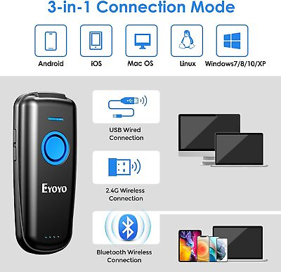 #ad Eyoyo Wireless QR Code Scanner Bluetooth Portable 2D Bar Code Scanner USB 2.4GHz