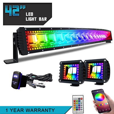 #ad 42 inch Curved 240W LED Light Bar Spot Flood Combo Colors Chasing RGB Halo Ring