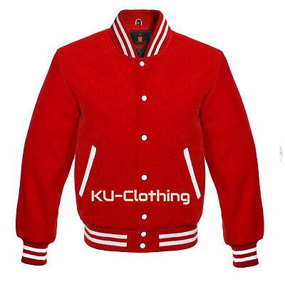 #ad Men Varsity Jacket All Wool Baseball Letterman School College Women Jacket Red