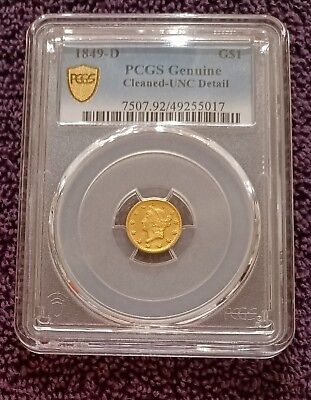 #ad 1849 D Type 1 gold Dollar Dahlonega Mint PCGS UNC Details