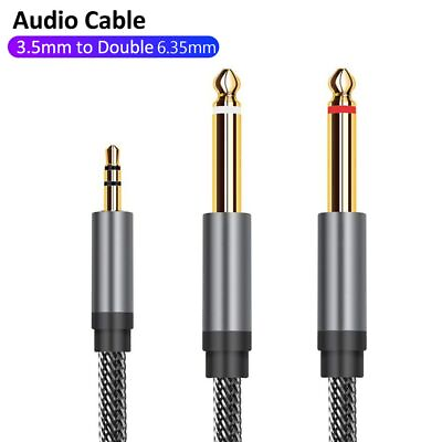 #ad Wire Connector Male to Male Y Splitter Cord 3.5mm to Double 6.35mm Audio Cable