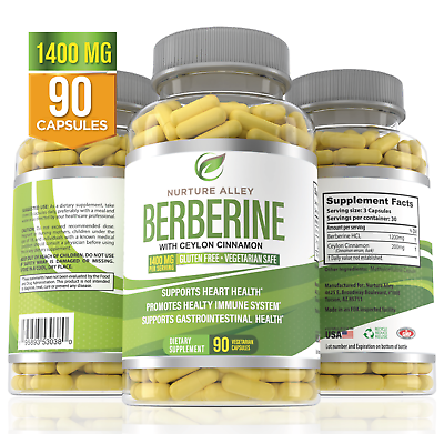 #ad Nurture Alley Premium Berberine HCL 1400mg Plus Organic Ceylon Cinnamon 90 Caps