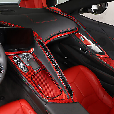 #ad Red Carbon Fiber Interior Trim Sticker Cover Set Kit Fit For Corvette C8 2020 23