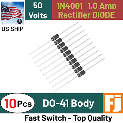 #ad 1N4001 Diode 10 Pcs 1A 50V Rectifier Diode DO 41 Fast Switch IN4001 US SHIP