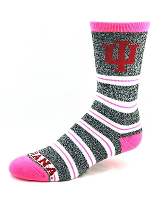 #ad Indiana Hoosiers College Gray Marbled Pink Melange Stripe Crew Socks