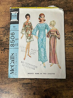 #ad VTG 60s Misses#x27; Robe in 2 Lengths Size 16 McCall#x27;s 8506 Sewing Pattern Bust 36#x27;#x27;