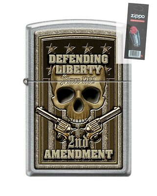 #ad Zippo 2279 2nd Amendment Defending Liberty Chrome Lighter FLINT PACK