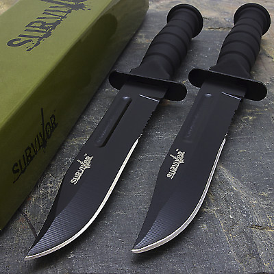 #ad 2 x 7.5quot; MILITARY TACTICAL COMBAT KNIFE w SHEATH Survival HUNTING Bowie Blade