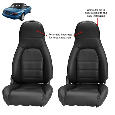 #ad Fits Mazda Miata Seat covers Fits 90 96 Pair of Black Leatherette Standard seats