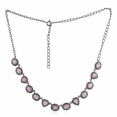 #ad Natural Pink Sapphire Wedding Necklace 925 Silver Diamond Pave Beautiful Jewelry