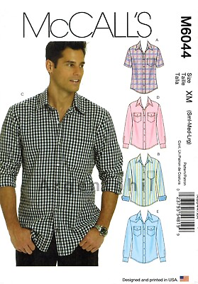 #ad McCall 6044 Men#x27;s Long Short Sleeve Shirt Casual Western SM XXXl Sewing Pattern