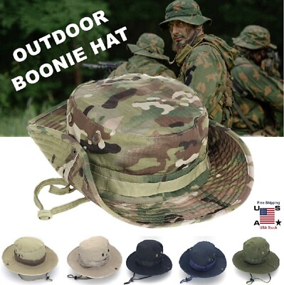 #ad Tactical Boonie Hat Military Camo Bucket Wide Brim Sun Fishing Bush Booney Cap