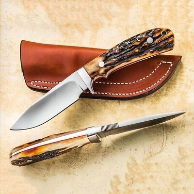 #ad Custom handmade D2 steel Skinner knife with leather sheath Stag horn handle