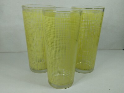 #ad #ad 3 Mid Century Modern Federal Glasses Textured Weave Design Yellow 14 oz Glass