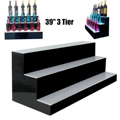 #ad 39quot; 3 Step LED Lighted Back Bar Liquor Bottle Shelf Glowing Display Stand