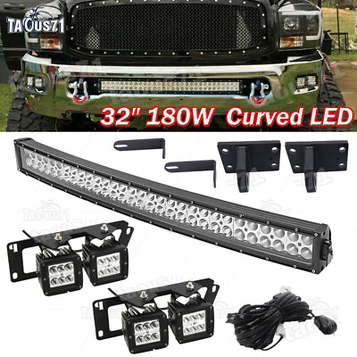 #ad #ad 32quot; Curved LED Light Bar 4#x27;#x27; 24W Bumper Pods For 4th Gen Dodge Ram 2500 3500