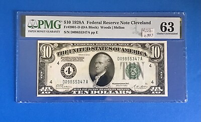 #ad $10 1928 A FEDERAL RESERVE NOTE PMG 63 CH UNK ON SALE c493