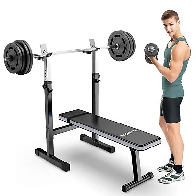 #ad Adjustable Weight Bench Press with Squat Rack Folding Multi Function Dip Station
