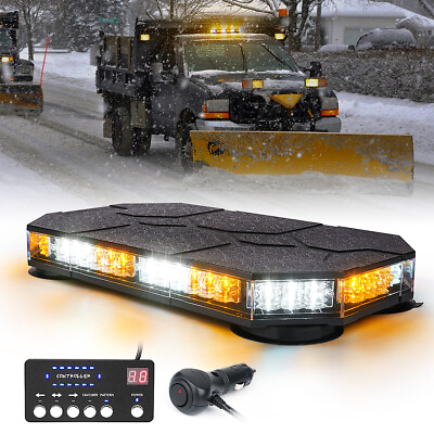 Xprite 14quot; LED Strobe Beacon Light bar Rooftop Car White Amber Mix w Control Box