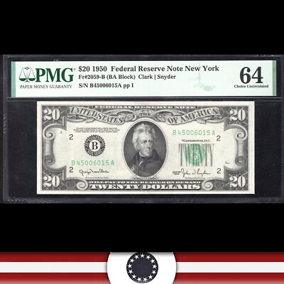 #ad #ad 1950 $20 NEW YORK FRN Federal Reserve Note PMG 64 Fr 2059 B 06015