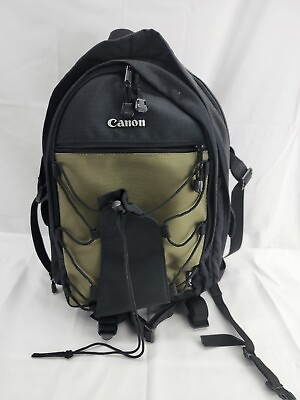 #ad Canon 200EG Deluxe Camera Backpack Bag Green w Padded Lens Dividers NICE
