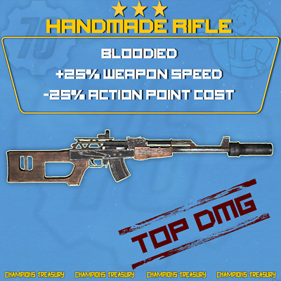 #ad PC ⭐⭐⭐ Bloodied 25% Weapon Speed 25% Action Point Cost HANDMADE RIFLE ⭐⭐⭐