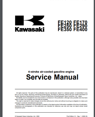 #ad Kawasaki Engine FE120 FE170 FE250 FE290 FE350FE400 Service Manual 101 pages