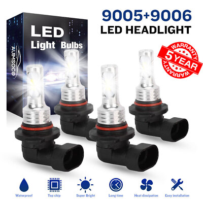 #ad 9006 9005 LED Headlight KIT Combo Bulbs 10000K High Low Beam Super Bright White