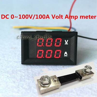 #ad DC100V 100A Car Digital Voltmeter Ammeter Red LED Amp Volt Meter Current Shunt