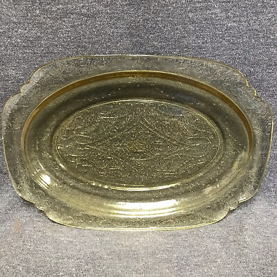 Vintage Federal AMBER DEPRESSION Glass MADRID Platter Yellow Oval Serving Plate