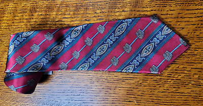 #ad ITALIAN Tie Silk Red Green amp; Gold Stripes formed by Objects in Complex Patterns