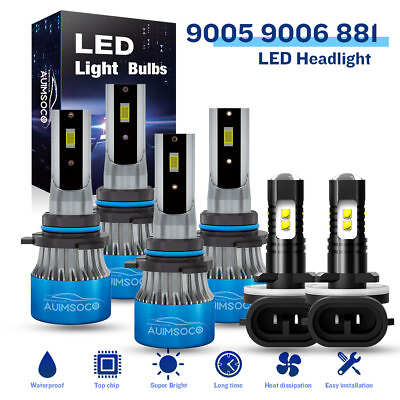#ad LED Headlight Fog Light Kit High Low Beam Bulbs 6000K For Chevy C2500 1999 2000
