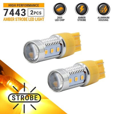#ad Syneticusa 7443 7440 LED Amber Strobe Flash Brake Stop Tail Parking Light Bulb