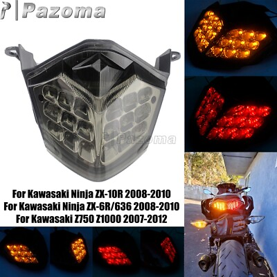#ad Smoke LED Rear Taillight Brake Turn Signals Lamp For Kawasaki Z750 Z1000 2007