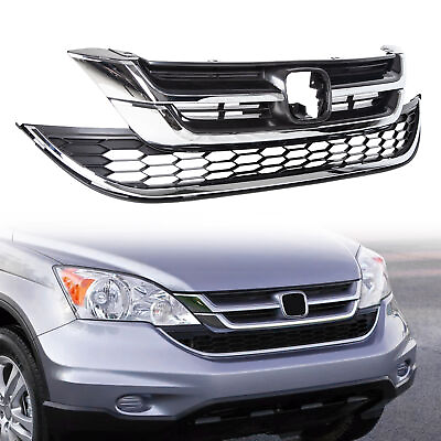 #ad #ad FOR HONDA CRV CR V 2010 2011 FRONT BUMPER UPPER amp; LOWER GRILL GRILLE ABS CHROME