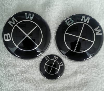 #ad 3PCS For BMW Heritage Emblem Kit 82mm Hood 74mm Trunk 45mm Steering Wheel Logo