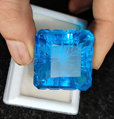 #ad Carved 151 Ct Certified Brazilian Blue Topaz Loose Gemstone 31 x 30 x 21 mm