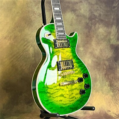 #ad Solid LP Electric Guitar Iguana Green Beauty Flame Maple Top Mahogany Neck