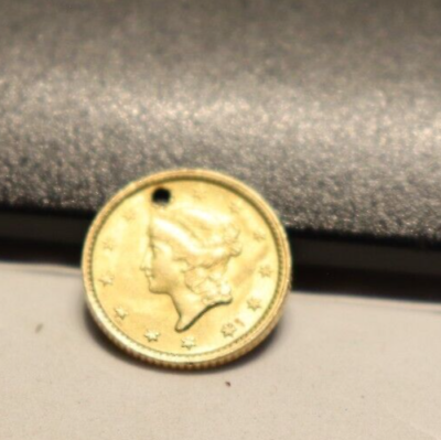 #ad 1853 US $1 Gold Piece Type1 Unc Details Hole