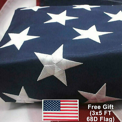 #ad US 5x8ft American Flag Heavy Duty Embroidered Stars Sewn Stripes Grommets Oxford