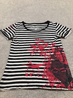 #ad Iron Fist Shirt Women’s S Affliction Type Style Striped Graphic Black White Red