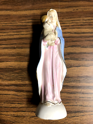 #ad Virgin Mary and Baby Jesus Bisque Porcelain Statue White amp; Blue Vintage 7`. the