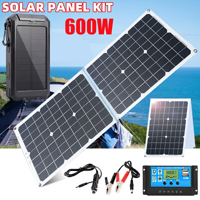 #ad 600W Complete Foldable Solar Panel Kit Power Bank Generator Home Grid System US