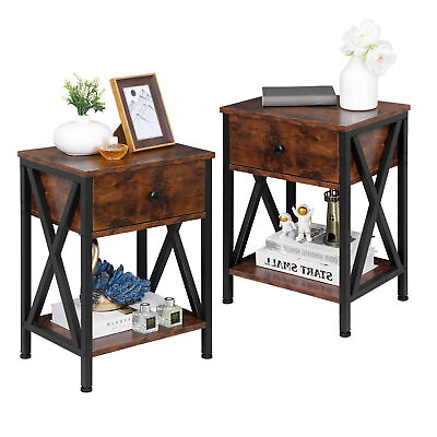 #ad Set of 2 X Design Side End Table Nightstand Storage Shelf w Drawer Living Room