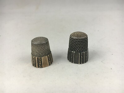 #ad Two Antique Stamped Simons Brothers Sterling Silver Thimbles Size 9 amp; 10