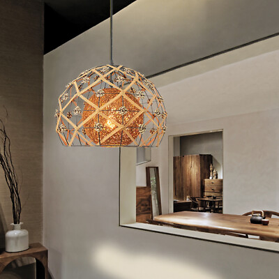 #ad Rattan Woven Ball LED Ceiling Light Pendant Hanging Lamp Chandelier Art Decor