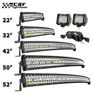 #ad 22 32 42 50 52 inch Curved Tri Row LED Light Bar Combo Kit Pods for Truck SUV