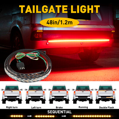 #ad 48quot; Truck Tailgate LED Light Bar Sequential Signal Brake Reverse Stop Tail Strip